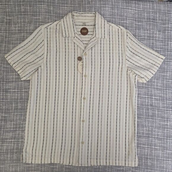 NWT COMMON PEOPLE Harris Shirt Linen Blend SS Tri Stone Stripe Men's S MSRP $179 - Picture 10 of 13